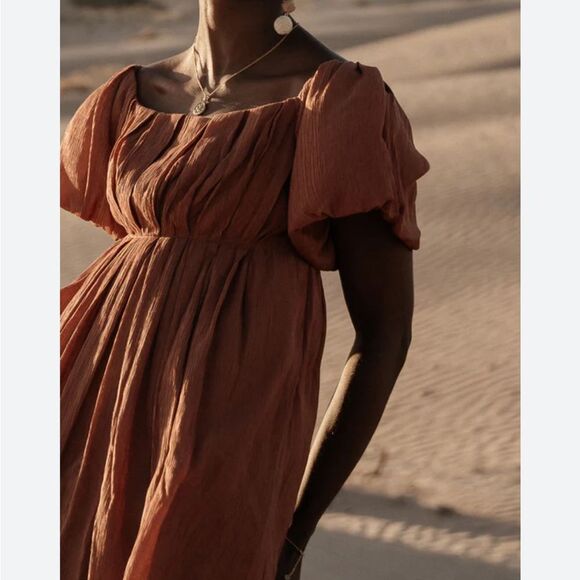 BOHME Dasha Textured Mini Dress Terracotta Size Small - Picture 3 of 9